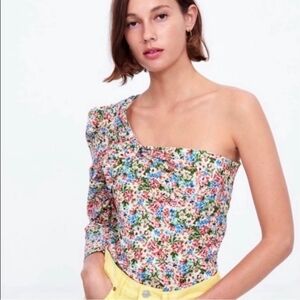 Zara Floral One Shoulder Top XS